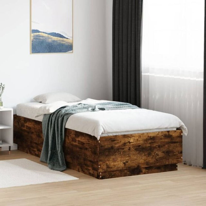 Vidaxl Bettgestell Einzelbett aus Holzwerkstoff in Räuchereiche Braun, B/T/H: 90 x 190 cm - Bild 1