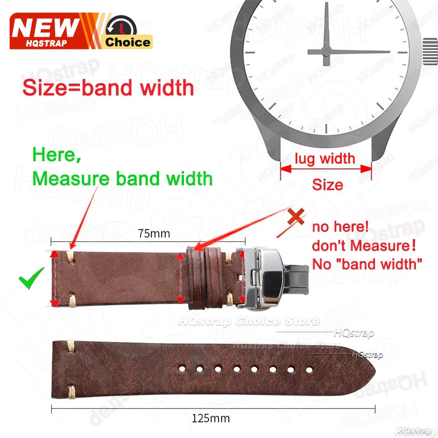 HQstrap Uhrenarmband Leder, Schmetterlingsverschluss, Silber, Unisex - Bild 3