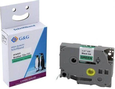 G&G Schriftband kompatibel zu Brother TZe-731, Farbe Grün mit schwarzer Schrift, Breite: 12 mm, Länge: 8 m - Bild 1