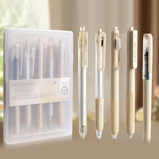 MUSCOCO Gelstifte Set mit 5 Stück, 0,5 mm Spitzendurchmesser, schwarze Tinte, schnell trocknend in Nude-Farben für Schule und Büro - Bild 1