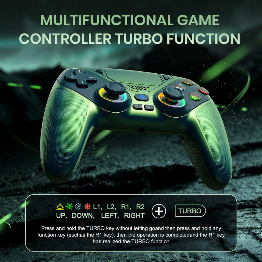 Bonacell Kabelloses RGB Gamepad mit Hall-Effekt-Joystick und Turbo-Funktion für PlayStation 5 PS5 Pro Slim und PC in Blau - Bild 3