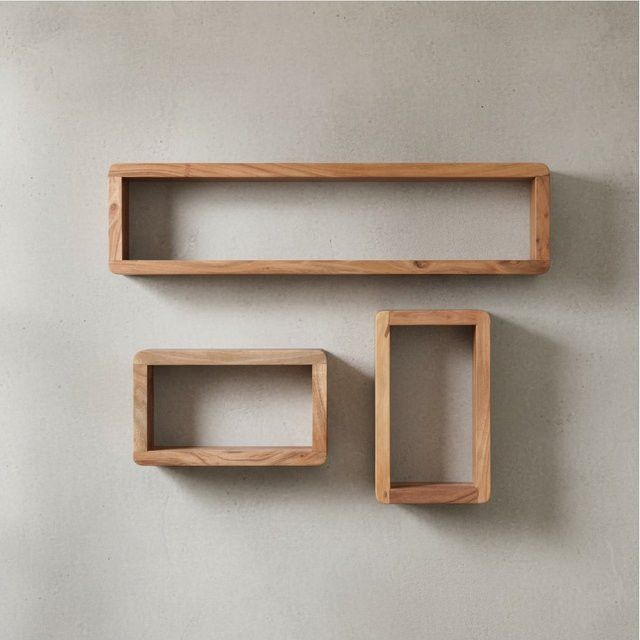 KADIMA DESIGN Wandregal Set TEKO CUBES aus Akazien-Massivholz, 3-teilig, braun, B/T/H: 20 x 15 x 15 cm, 20 x 20 x 15 cm, 20 x 20 x 20 cm - Bild 1