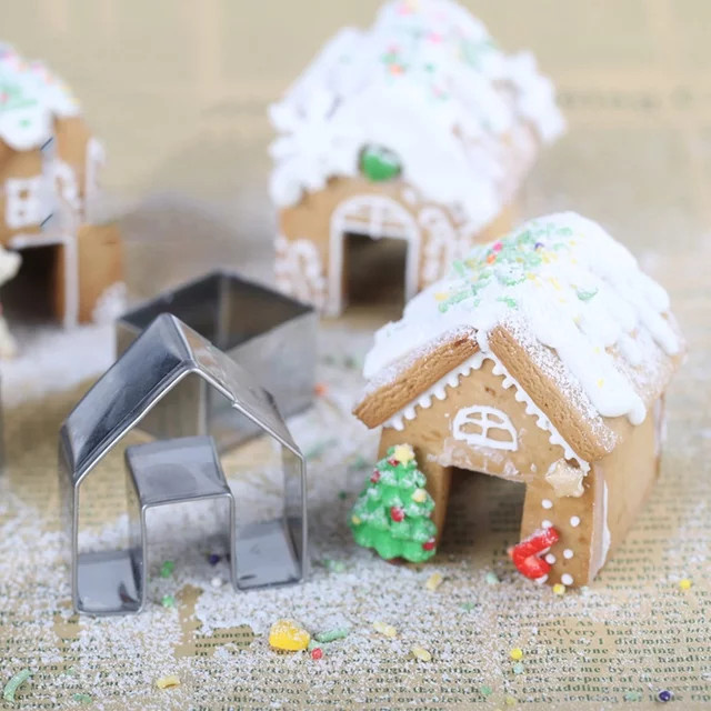 3-teiliges Edelstahl Ausstechset für Weihnachtsbäckerei, Lebkuchenhaus-Cookie-Cutter in Silber - Bild 1