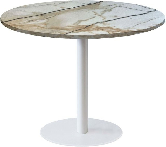 RestooTab Tisch Rome XL rund in Weiß und Grau mit Holz- und Steindekor, H: 75 cm, Ø: 120 cm - Bild 1