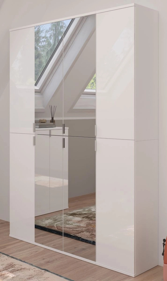 Inn.Furn Garderobenschrank SystemX in Weiß Hochglanz mit Spiegel, Hängevorrichtung und Regalböden, B/T/H: 122 x 34 x 193 cm - Bild 1