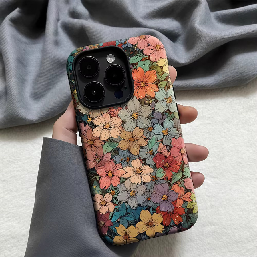 Potdemiel Handyhülle mit Blumenmosaik Design für iPhone 17 16 15 14 13 Pro Max Plus, mehrfarbig, doppelschichtige Rückseite - Bild 4