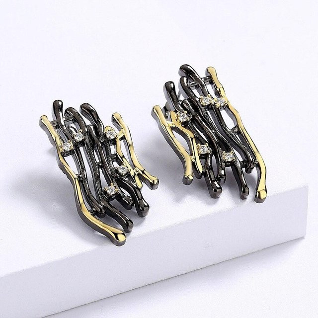 Drunken Jewelry Ohrringe, Zwei Ton Gold, Schwarz, Damen, Vintage - Bild 1