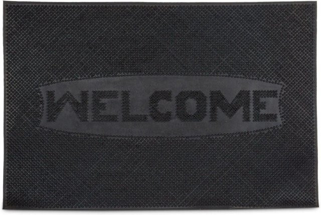 Relaxdays Fußmatte aus Gummi in Schwarz, rutschfest und wetterfest mit Welcome-Schriftzug, B/T/H: 60 x 40 x 0,5 cm - Bild 1
