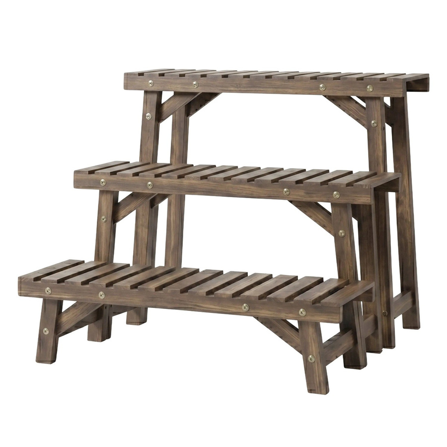 Relaxdays Blumenständer 3-teiliges Set aus Tannenholz in Braun, 3-stufig, B/T/H: 70 x 25 x 19,5 cm, 70 x 25 x 33 cm und 70 x 25 x 49 cm - Bild 2