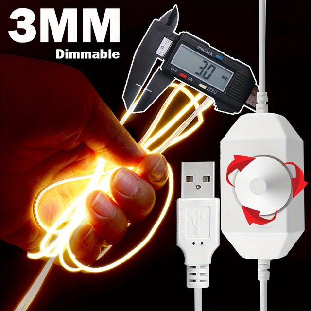 Acosh Neon ultradünne COB-LED-Lichtleiste mit stufenlosem USB-Dimmer, warmweißes LED-Band für Schrankbeleuchtung, 3 mm Dicke - Bild 1
