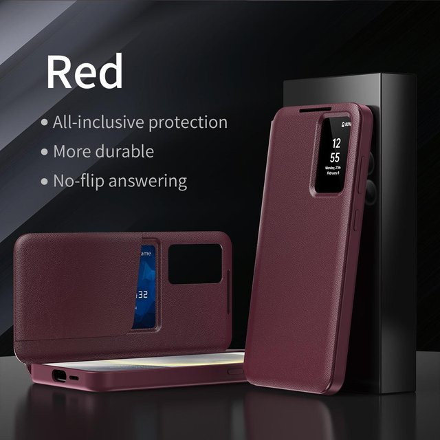 Samsung Galaxy A57 5G S-View Premium PU-Leder Brieftaschenhülle in Weinrot - Bild 1