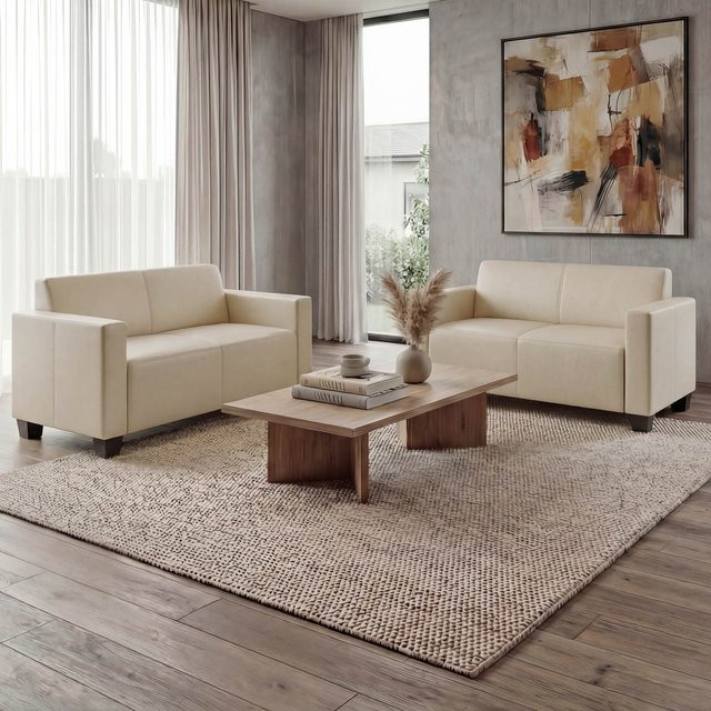 MCW Sofa-Garnitur Moncalieri 2er-Set aus Kunstleder in Beige - Bild 1