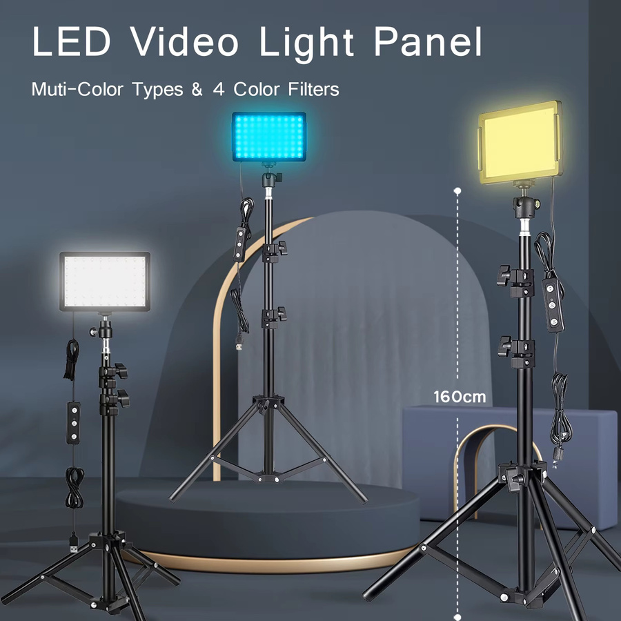 BTFOOR LED Fotografie Video Licht Panel Set mit Stativ und RGB Filtern in Schwarz für Studio, Live-Streaming und YouTube - Bild 2