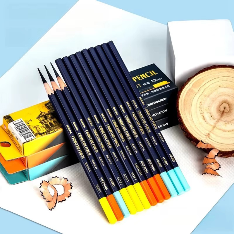 SAKURA Professionelles Holzkohle-Bleistift-Set mit 12 farbigen Graphitstiften in weich, mittel und hart für Künstler und Studenten - Bild 2