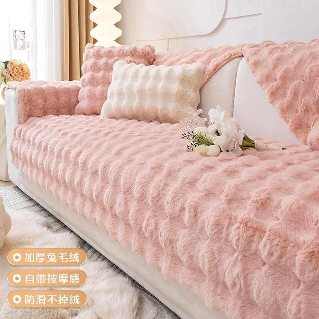 Weicher Kissenbezug aus Kaninchenplüsch in Pink, quadratisches Couchkissen für dein Wohnzimmer, B/B: 45 x 45 cm - Bild 1