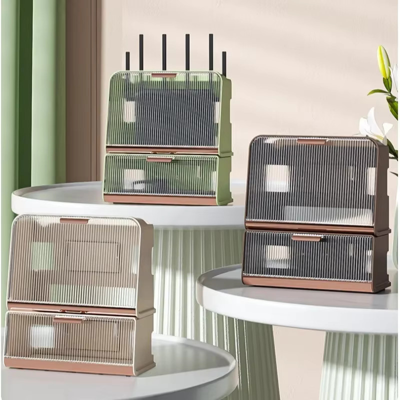 Kabelloser Router-Organizer und Kabelmanagement-Box als staubdichte All-in-One-Lösung zur Aufbewahrung von Steckdosenleisten und Kabeln in Braun oder Weiß - Bild 2