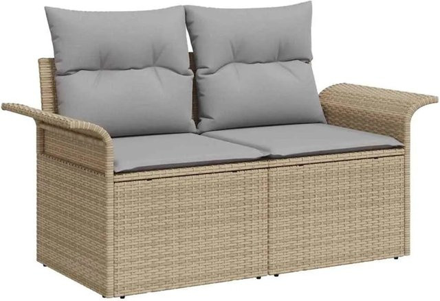 vidaXL Gartensofa aus Poly-Rattan mit Kissen in Beige, B/T/H: 141 x 62 x 69 cm - Bild 1