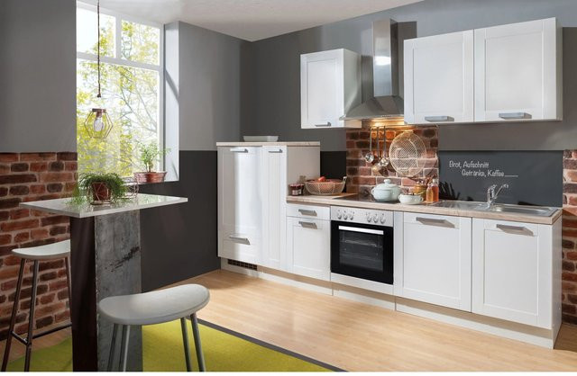 Menke Küchenzeile White Premium Landhaus in Weiß Matt-Asteiche aus Lacklaminat mit Kassettenoptik, Breite: 300 cm - Bild 1