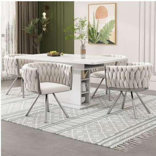4er-Set MUVOE Esszimmerstühle aus Samt in Beige mit 360 Grad Drehsitz und ergonomischem Design - Bild 1