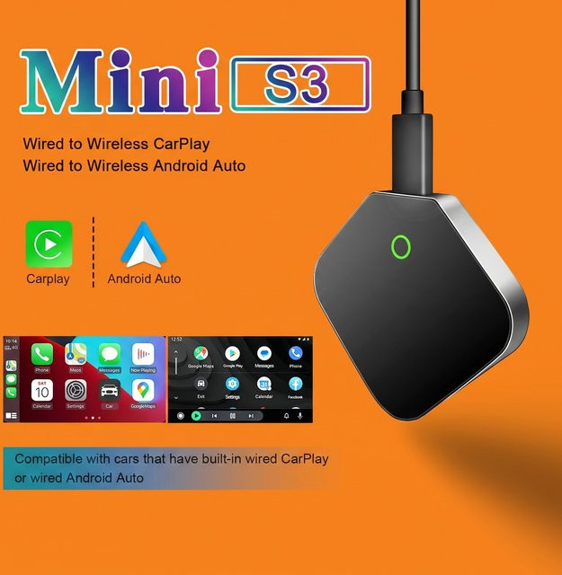 HANG JING 2-in-1 Wireless Carplay Adapter für Android und iPhone, kabelloser USB-Adapter für Volvo, MG, Kia und Chery, Schwarz - Bild 1