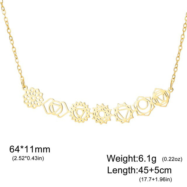 Halskette 7 Chakra Anhänger, Edelstahl, Gold, Damen, 45-50 cm - Bild 1