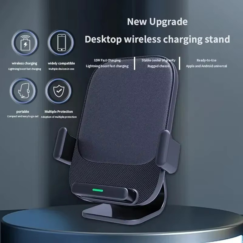 VIKEFON 2-in-1 Verstellbarer Kabelloser Ladeständer für iPhone und Android-Telefone, Schwarz - Bild 4