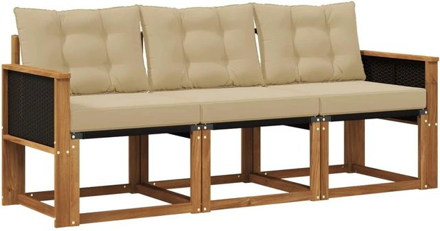 vidaXL Outdoor-Sofagarnitur aus Akazienholz mit Textilene und Kissen in Natur und Beige - Bild 1