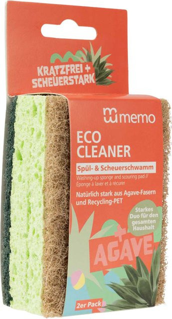 Memo Spül- und Scheuerschwamm mit Naturfasern, 2er Pack, grün/beige, B/T/H: 6,5 x 9,8 x 1,8 cm - Bild 3
