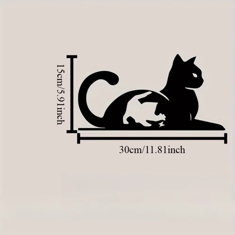 Vintage Katzen-Metallwandkunst von CIFBUY in Schwarz aus pulverbeschichtetem Eisen - Bild 3