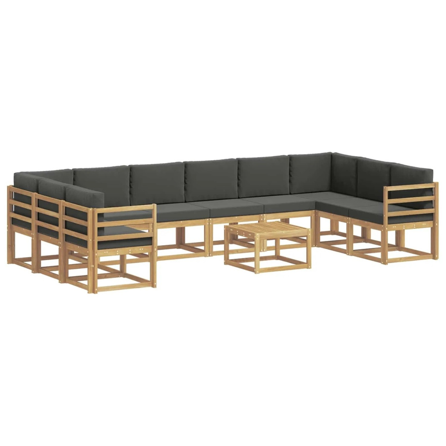 vidaXL Outdoor-Sofagarnitur in L-Form aus Akazienholz mit 11 Kissen in Weiß und Anthrazit - Bild 2