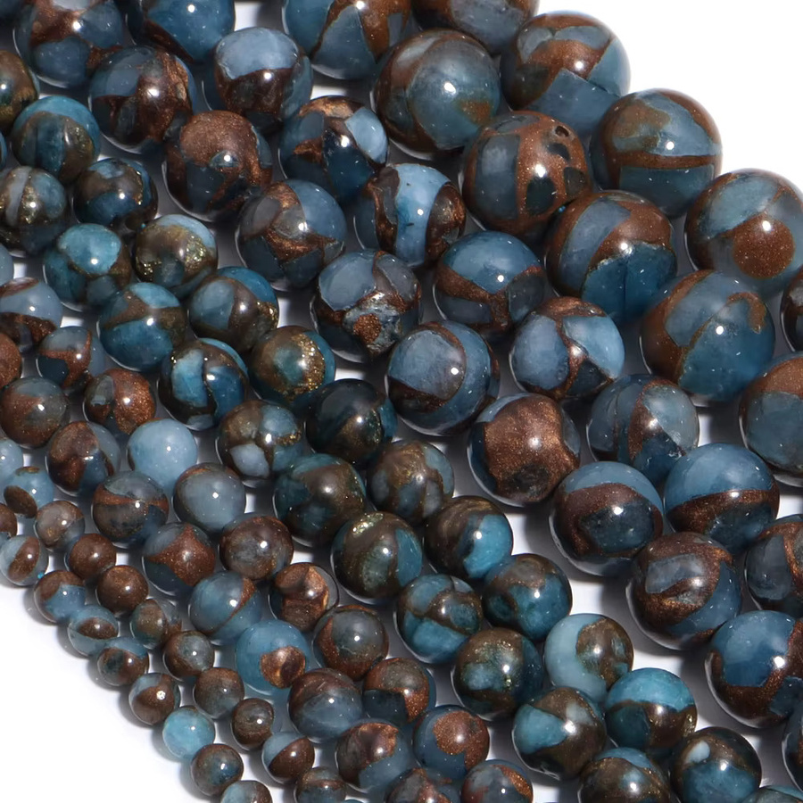 louleur Natursteinperlen, Blau-Goldene Farbe, Rund, Unisex - Bild 4