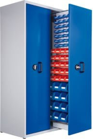 Kappes Zugwagenschrank RasterPlan Mod. 7 7035/5010 mit 2 Auszügen und 1 bestücktem Auszug, grau/blau, abschließbar, Wandmontage, Stahl/Kunststoff, B/T/H: 60 x 35 x 200 cm - Bild 1