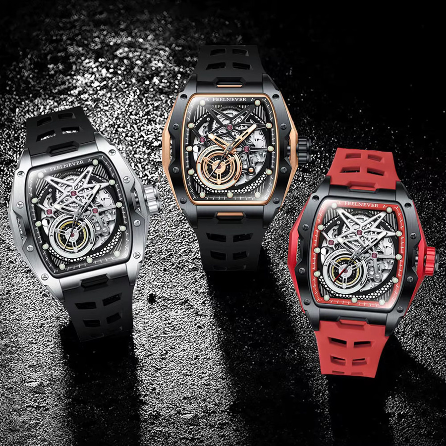 FeelNever Automatik-Herrenuhr, Tonneau, Edelstahl, Bicolor, Saphirglas - Bild 3