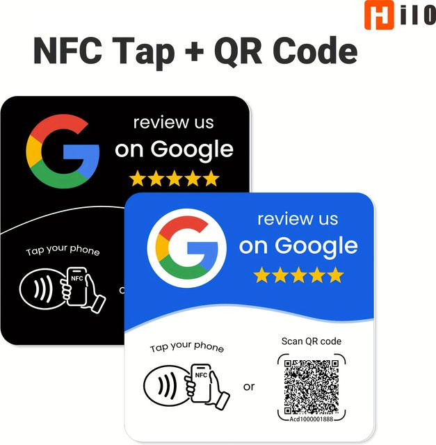 HACHANLUN Hilo Programmierbare NFC 215-Quadrat Stationstisch für Google Reviews mit QR-Code in Weiß und Multicolour - Bild 1