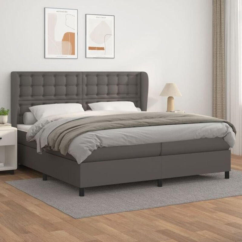 vidaxl Boxspringbett mit Matratze in Grau aus Kunstleder und Massivholz B/T/H: 200 x 200 x 118 cm - Bild 1