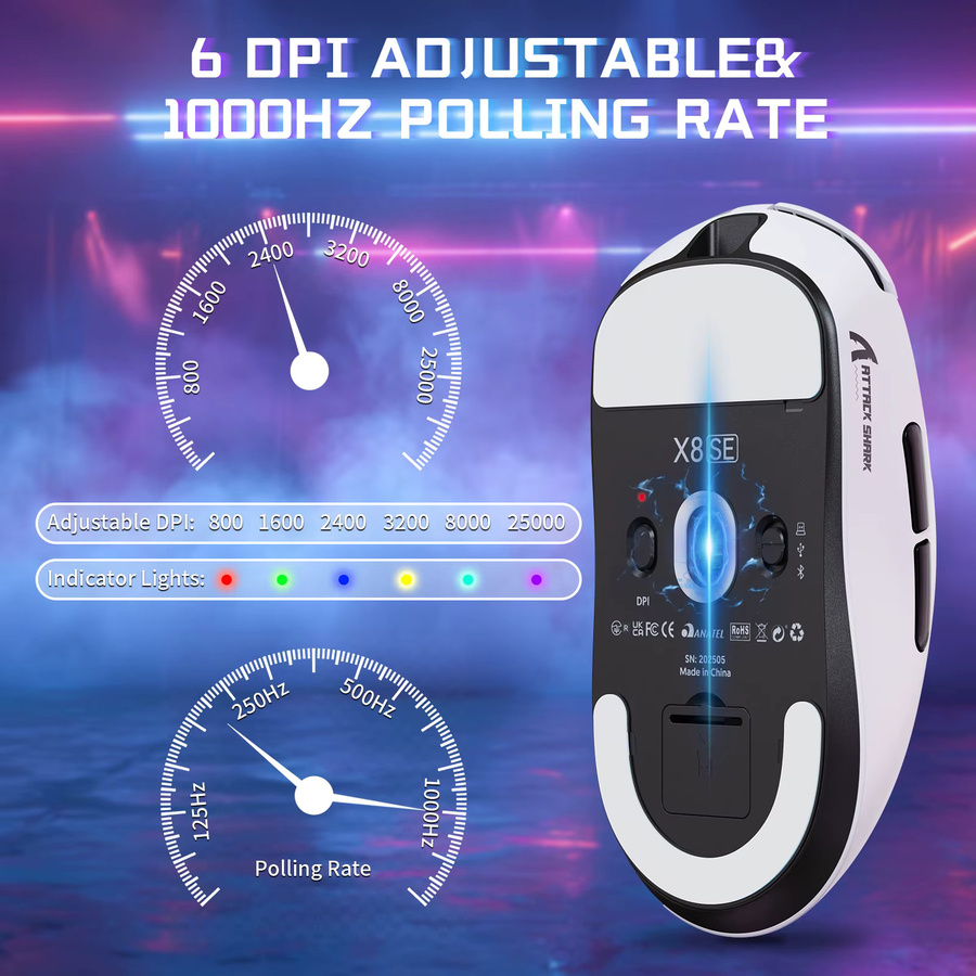 ATTACK SHARK X8SE Tri-Mode Kabellose Gaming-Maus in Weiß mit PAW3311 Sensor und 25000 DPI für große Hände - Bild 4