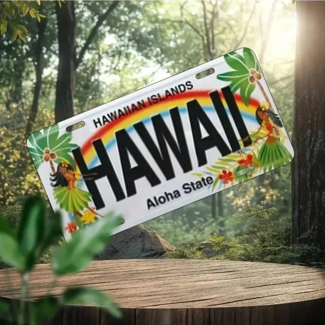 CIFBUY Retro Wandkunst aus Aluminium mit Hawaii Motiv Palme und Hibiskus, Mehrfarbig, B: 30,0 cm, H: 15,0 cm - Bild 1