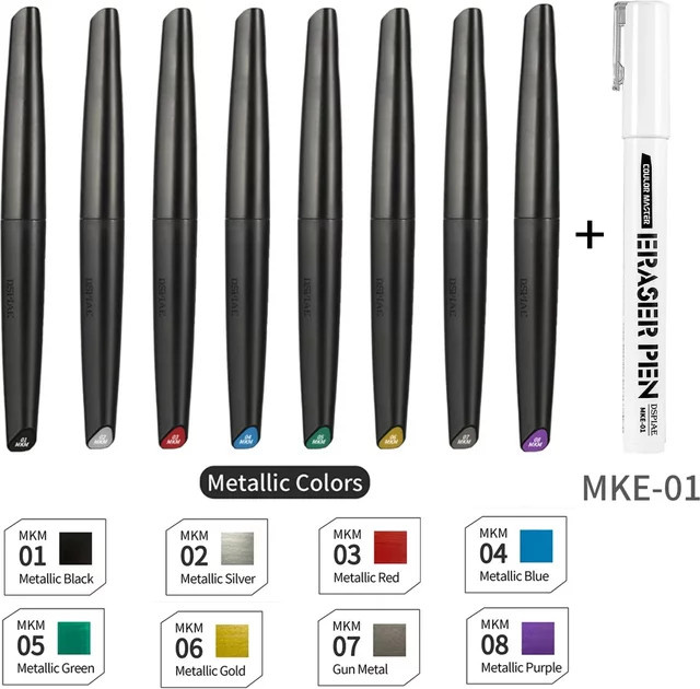 DSPIAE Marker-Set mit weichen Spitzen auf Wasserbasis für Modellmalerei, metallische fluoreszierende Farben in Multicolour mit universellem Radiergummi - Bild 1