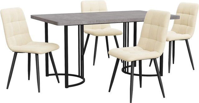 Merax Essgruppe 5-teilig in Grau und Beige mit Samtbezug, B/T: 140 x 80 cm - Bild 1