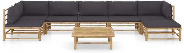 vidaXL 8-tlg Garten-Lounge-Set aus Bambus mit dunkelgrauen Kissen Modell 3 - Bild 1