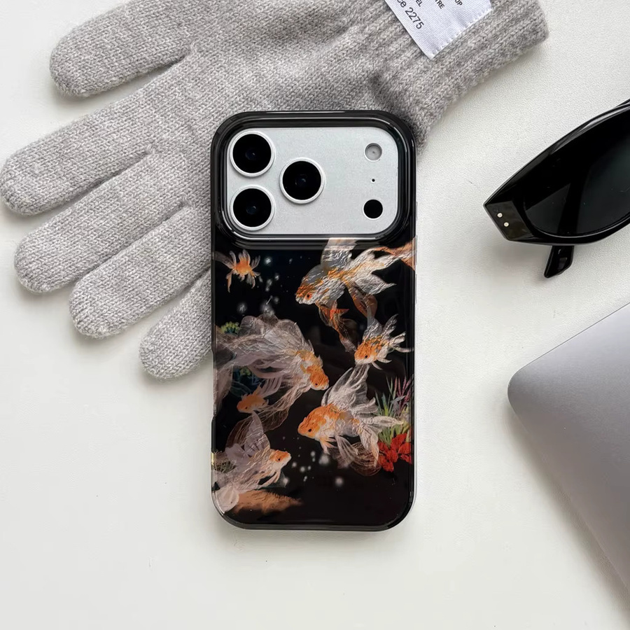 Stoßfeste iPhone Schutzhülle im chinesischen Stil mit glitzerndem Koi-Fisch Design, Multicolor, passend für iPhone 17, 16, 15, 14, 13, 12 Pro Max Air - Bild 4
