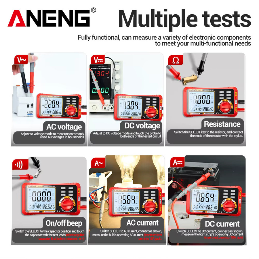 ANENG Professionelles Digitales Multimeter 612 in Schwarz für AC/DC Strom- Spannungs- und Kapazitätsmessung - Bild 5