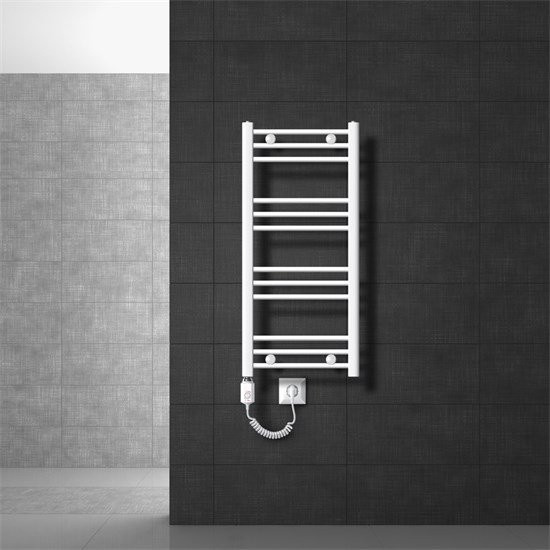 LuxeBath Elektrischer Badheizkörper Weiß Gebogen mit 300W Heizstab und Seitenanschluss B: 40 cm, H: 80 cm - Bild 1