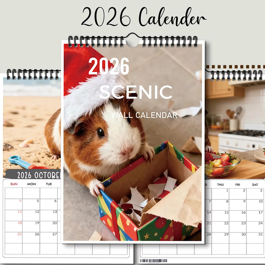 Festlicher Wandkalender mit Meerschweinchen-Motiv in Mehrfarbig, monatlich gestaltet - Bild 2