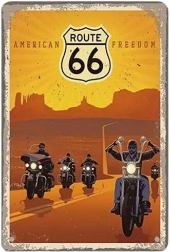 American Freedom Biker Route 66 Metallschild in Multicolour als nostalgische Retro-Dekoration, B: 20,0 cm, H: 14,0 cm, T: 1,0 cm - Bild 1