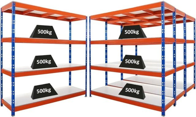 4er Set PROREGAL Rhino Profi Schwerlastregal mit 4 Melamin-Ebenen, Blau-Orange, B/T/H: 200 x 60 x 200 cm - Bild 1