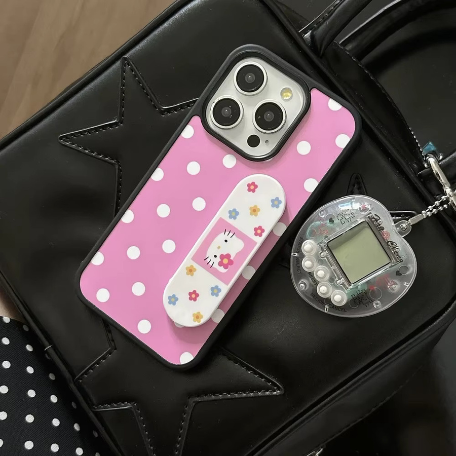 Sanrio Hello Kitty Handyhülle mit Polka Dot Design und integriertem Ständer für iPhone 16 15 14 13 Pro Max, stoßfestes Hardcover, Pink - Bild 6