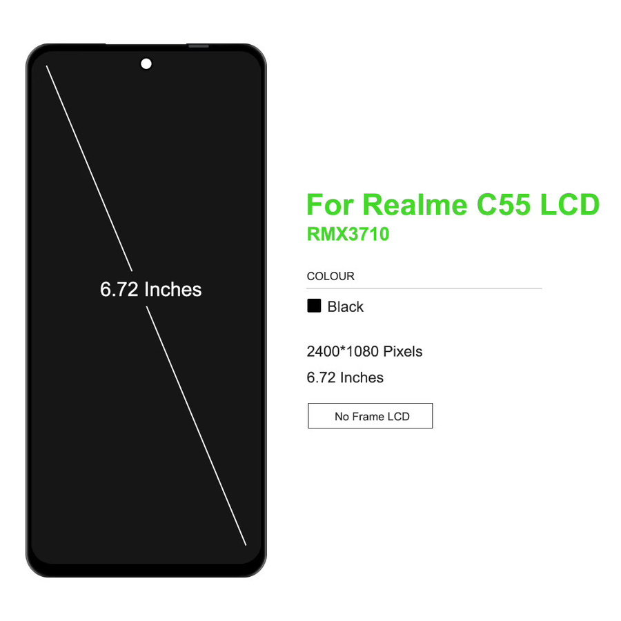 OPPO Realme C55 RMX3710 Ersatz-Display mit 6,72 Zoll LCD-Touchscreen-Digitizer-Baugruppe inklusive Rahmen in Schwarz - Bild 4