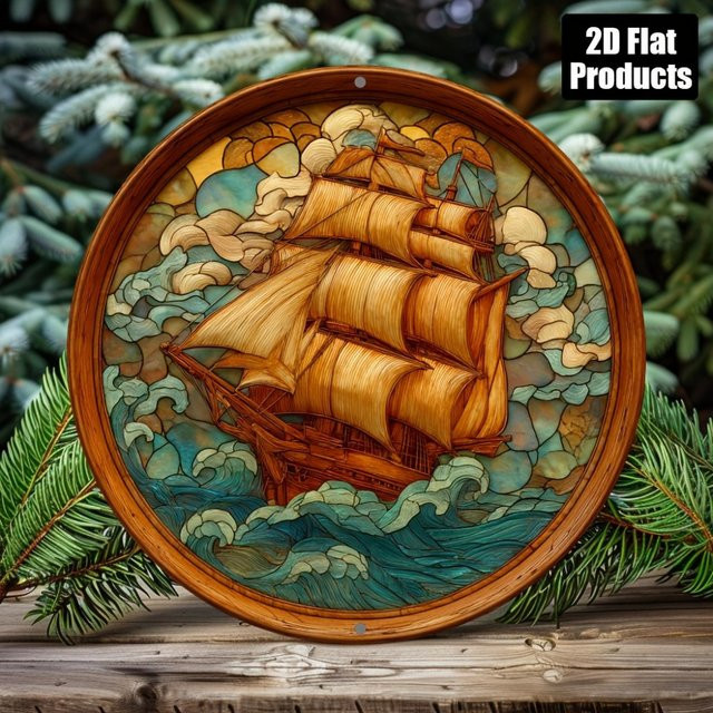 CIFBUY Rundes Aluminium-Metallschild mit geprägtem Segelboot-Motiv, Wanddekoration in Multicolour, Durchmesser: 20,32 cm - Bild 1