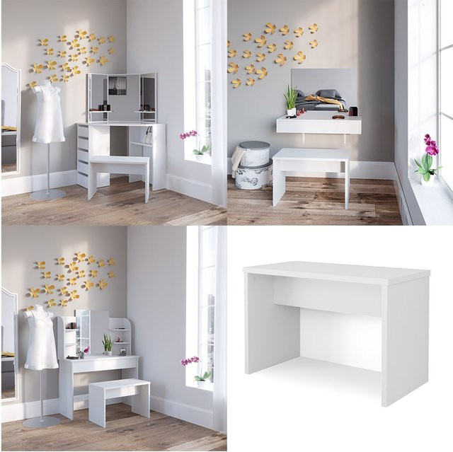 VICCO Schminktisch mit Hocker und Spiegel in Weiß mit modernem Design - Bild 1